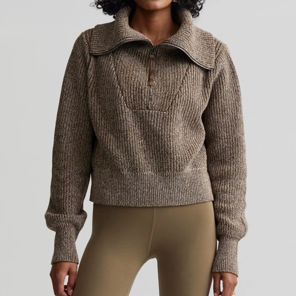 Varley Mentone Half Zip Knit Pullover Dark Olive Speckle - Picture 1 of 10